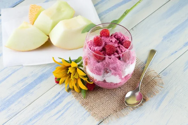 Fruit ice cream and Galia melon — Stock Photo, Image
