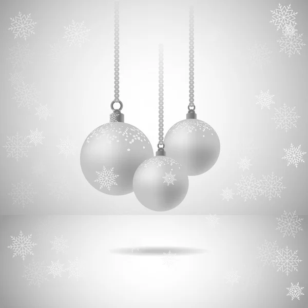 Set de tres bolas de Navidad plateadas con copos de nieve — Vector de stock