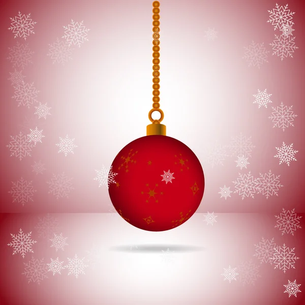 Ilustración cuadrada con bola roja de Navidad con copos de nieve — Vector de stock