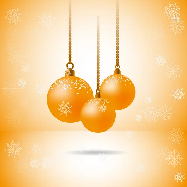 组的三个黄金圣诞球与雪花 — 图库矢量图片