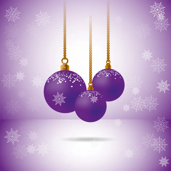 Ensemble de trois boules de Noël violettes avec flocons de neige — Image vectorielle