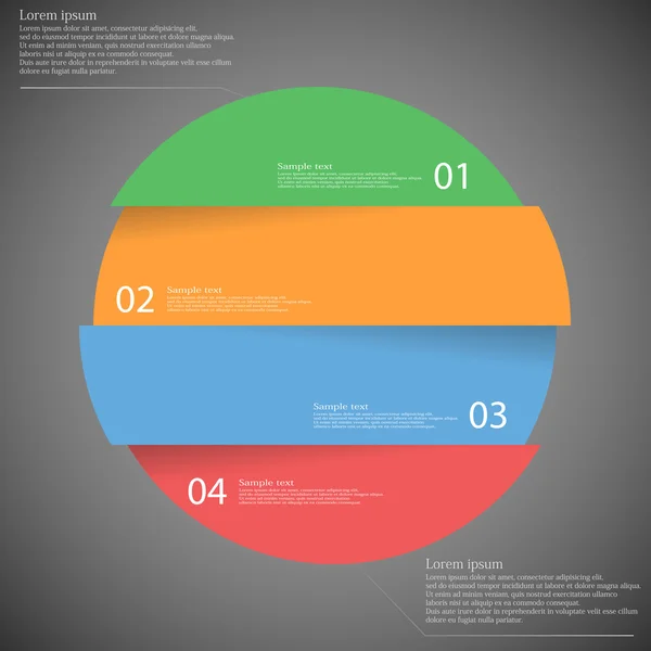 Infographic πρότυπο με κύκλο που διαιρείται σε τέσσερα μέρη στο σκοτάδι — Διανυσματικό Αρχείο