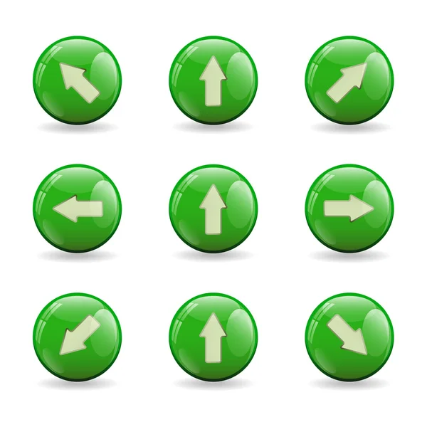 Set van groene knoppen met verschillende pijlen — Stockvector