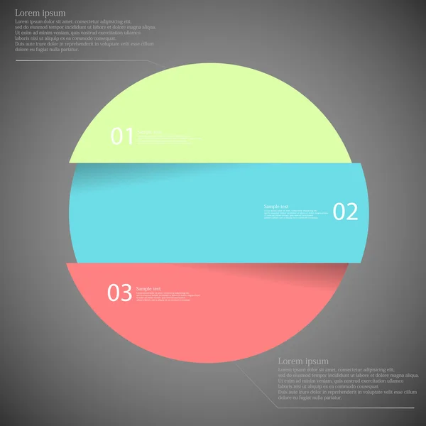Infographic sjabloon met cirkel verdeeld naar drie delen op donker — Stockvector