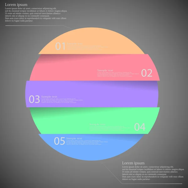 Ilustración oscura inforgraphic con anillo dividido en cinco partes — Vector de stock