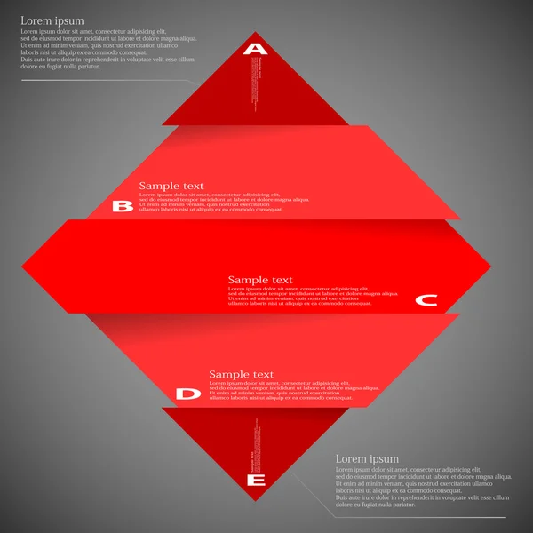 Illustrationsschablone des Rhombus in fünf Teile auf dunklem Grund unterteilt — Stockvektor