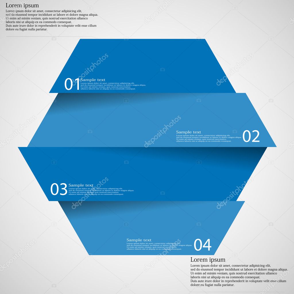 Infographic template with hexagon divided to four parts on light