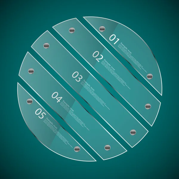 Kaca lingkaran dibagi menjadi lima bagian yang terpisah pada biru - Stok Vektor