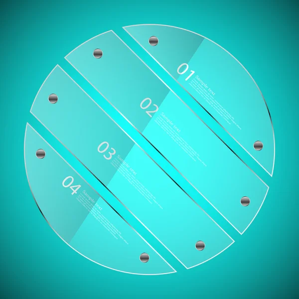 Glass circle divided to four separate parts on blue — Stock Vector