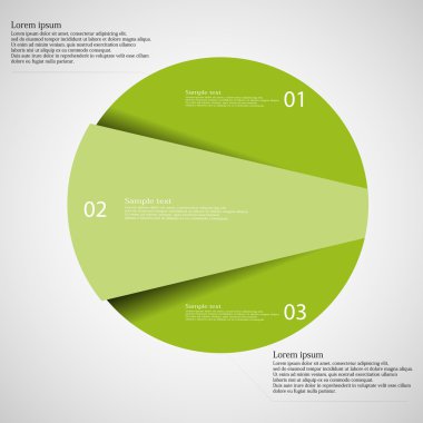 Infographic şablon için üç yeşil parçalar kesip daire /