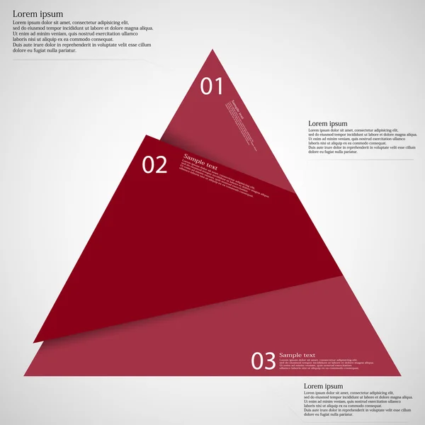 Infographic sjabloon van driehoek teruggebracht tot drie rode delen — Stockvector