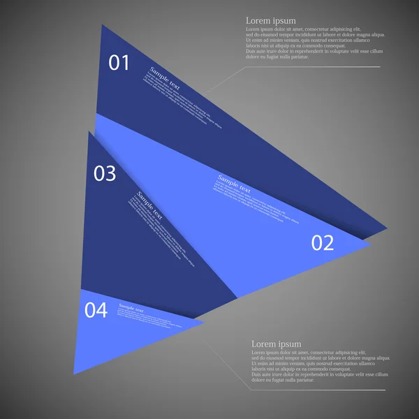 Modèle infographique de triangle coupé en quatre parties bleues — Image vectorielle