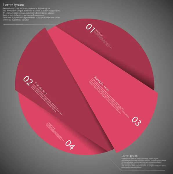 Infographic sjabloon van cirkel teruggebracht tot vier rode delen — Stockvector