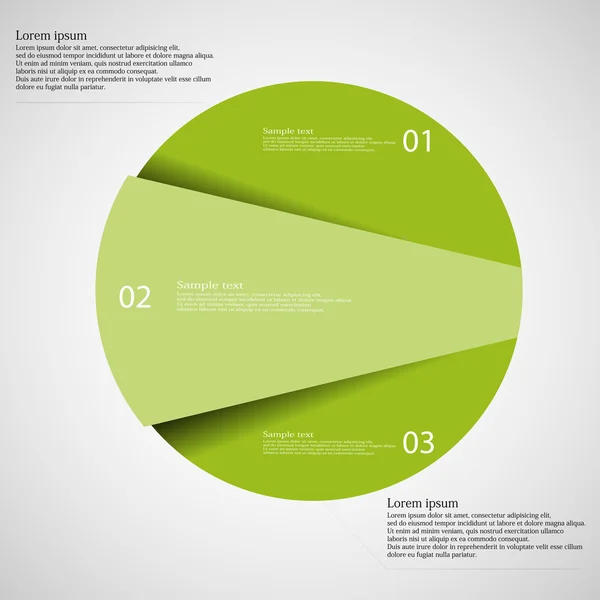 Infographic sablon három zöld részre vágott kör — Stock Vector