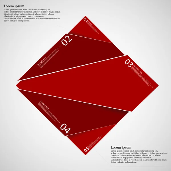 Rechthoek infographic sjabloon verdeeld naar vijf rode delen — Stockvector