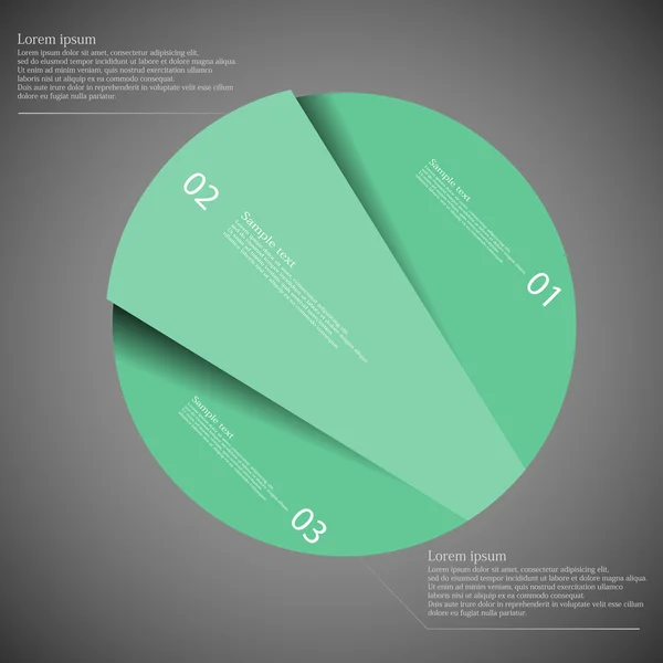 Kreis zufällig in drei Teile geschnitten auf dunkel — Stockvektor