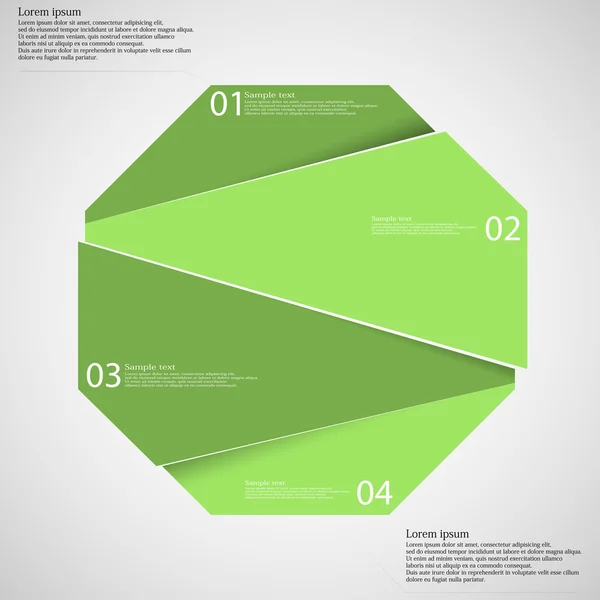 Modello infografico con ottagono verde diviso casualmente in quattro parti — Vettoriale Stock