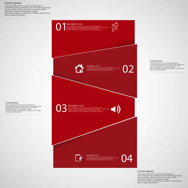 Plantilla infográfica con barra roja dividida aleatoriamente en partes fou — Vector de stock