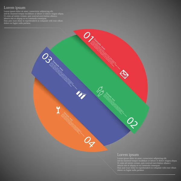 Modèle infographique avec cercle asymétrique divisé en quatre parties de couleur — Image vectorielle