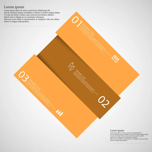 Rechthoek motief askew verdeeld naar drie oranje delen op licht — Stockvector