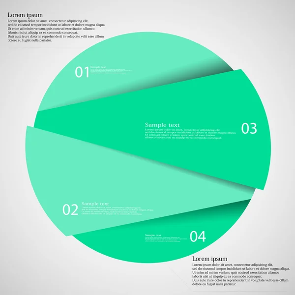 Инфографический шаблон с зеленым кругом случайным образом разделен на четыре части — стоковый вектор