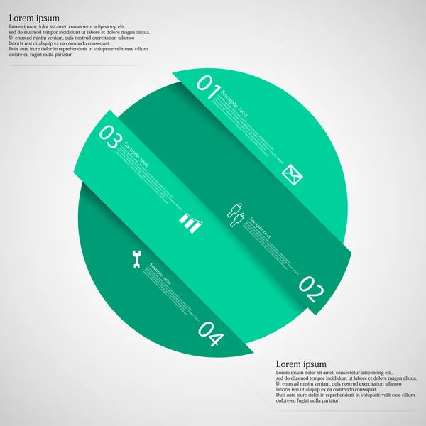 Infographic mall med grön cirkel askew uppdelat på fyra delar — Stock vektor