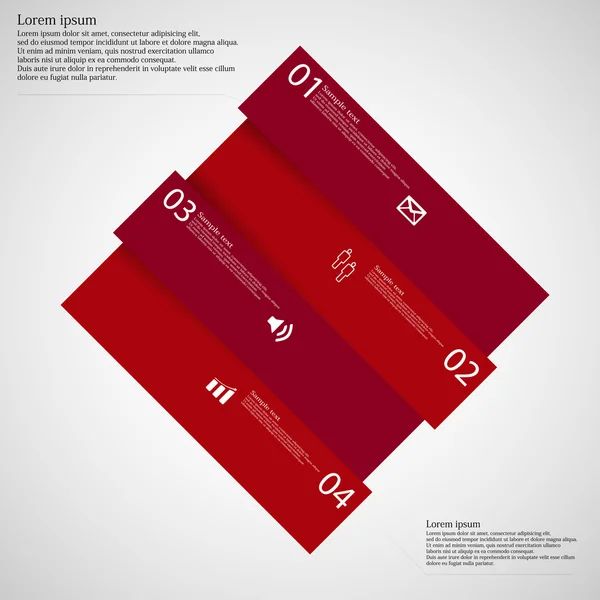 Infographic şablonuyla için dört bölüme ayrılmıştır kırmızı rhombus çarpık — Stok Vektör