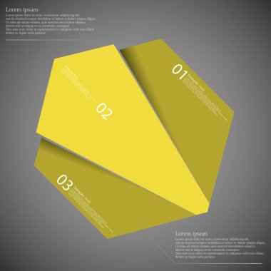 Altıgen şablonuyla Infographic rasgele üç sarı parçalara bölünmüş