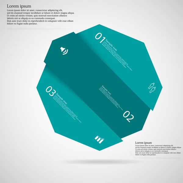 Infographic şablonuyla mavi üçe bölünmüş sekizgen çarpık — Stok Vektör