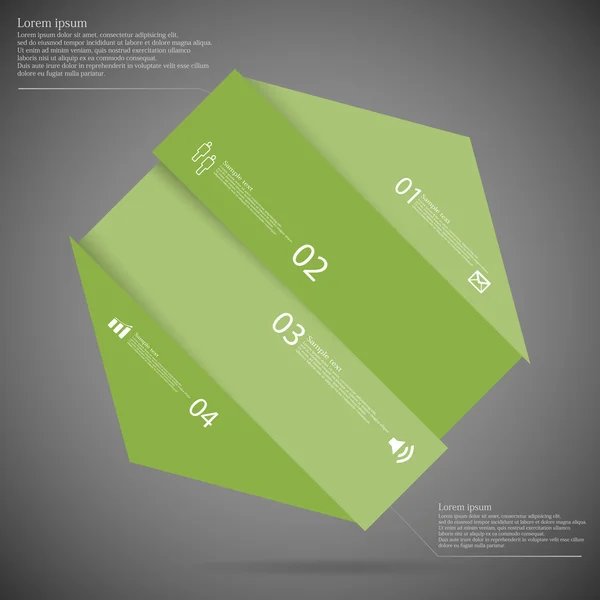 Infographic template with hexagon askew divided to four green parts — Stock Vector