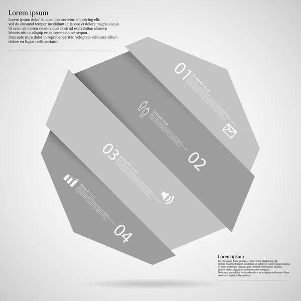 Ilustrasi cahaya infografis dengan oktagon askew dibagi menjadi empat bagian - Stok Vektor