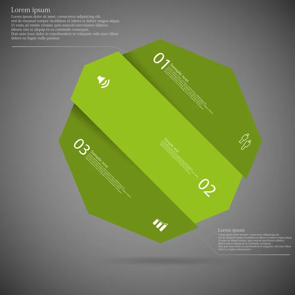 Infographie d'illustration sombre avec octogone asymétrique divisé en trois parties — Image vectorielle