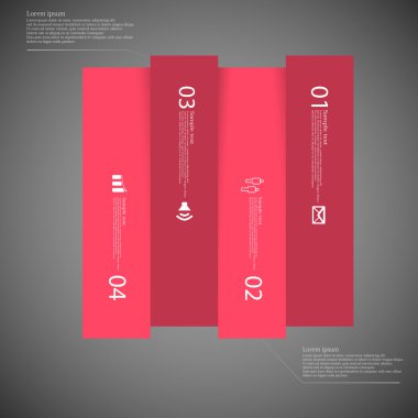 Karanlık kare şablon Infographic dikey olarak dört kırmızı parçalara bölünmüş