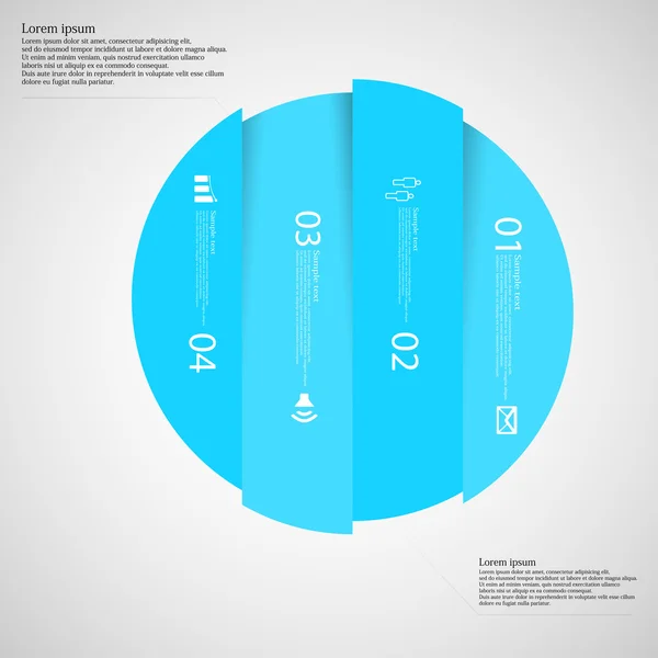 Infografía de la plantilla Light Circle dividida verticalmente en cuatro partes azules — Vector de stock