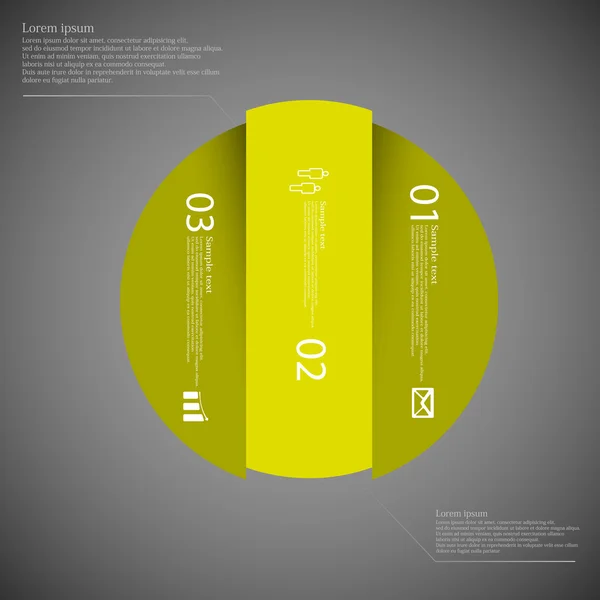 Okrąg ciemny szablon infographic pionowo podzielony na trzy części zielony — Wektor stockowy