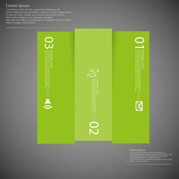 Ciemny kwadrat szablon plansza podzielona pionowo na trzech zielonych części — Wektor stockowy