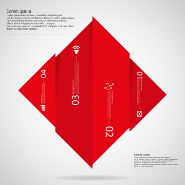 Infographic şablon rhombus şeklinde dört kırmızı parçalara bölünmüş