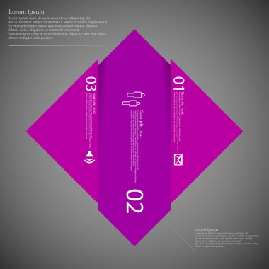 Infographic şablon rhombus şeklinde üç mor parçalara bölünmüş