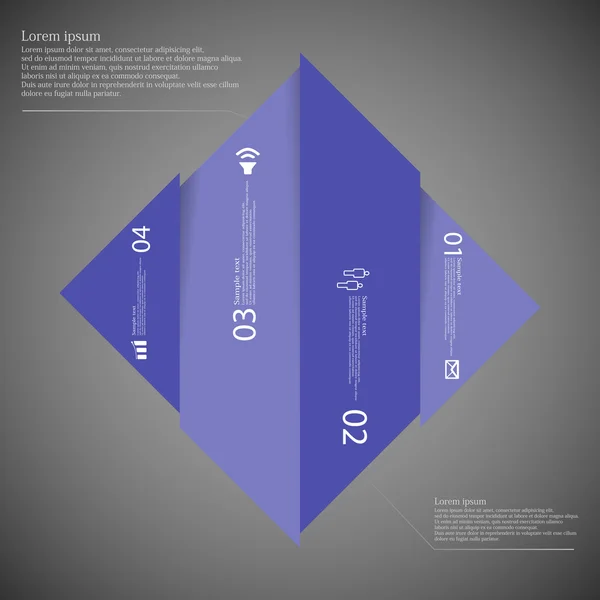 Plantilla infográfica con forma de rombo dividida en cuatro partes azules — Vector de stock