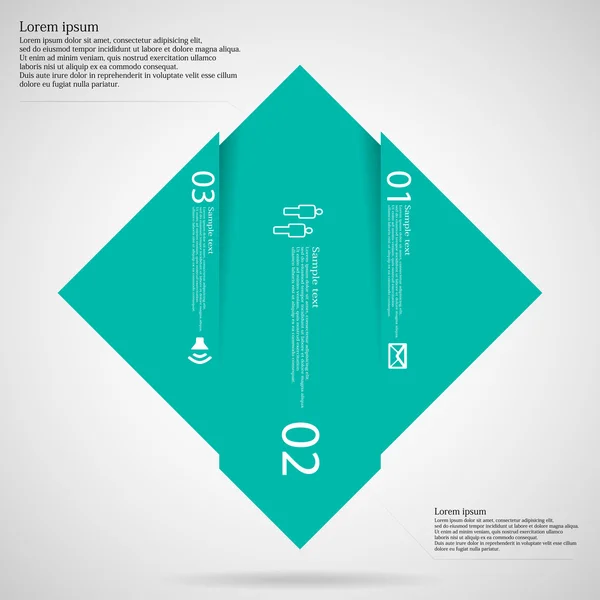 Plantilla infográfica con forma de rombo dividida en tres partes verdes — Vector de stock