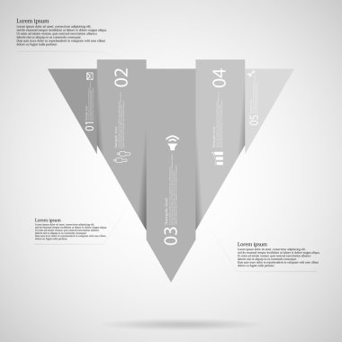 Beş gri bölümlerine dikey olarak bölünmüş üçgen Infographic şablonu