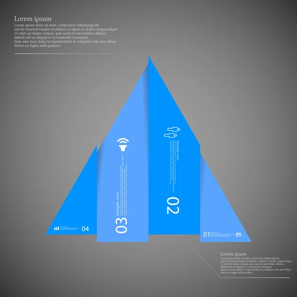 Инфографический шаблон треугольника вертикально разделен на четыре синие части — стоковый вектор