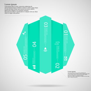 Beş mavi bölümlerine dikey olarak bölünmüş sekizgen Infographic şablonu