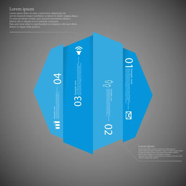 Plantilla de infografía octágono dividida verticalmente en cuatro partes azules — Vector de stock