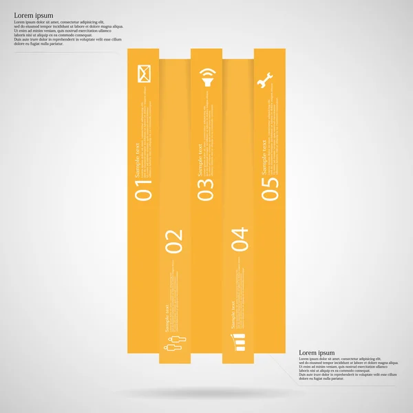 Infographic sjabloon met balk verticaal verdeeld naar vijf oranje delen — Stockvector