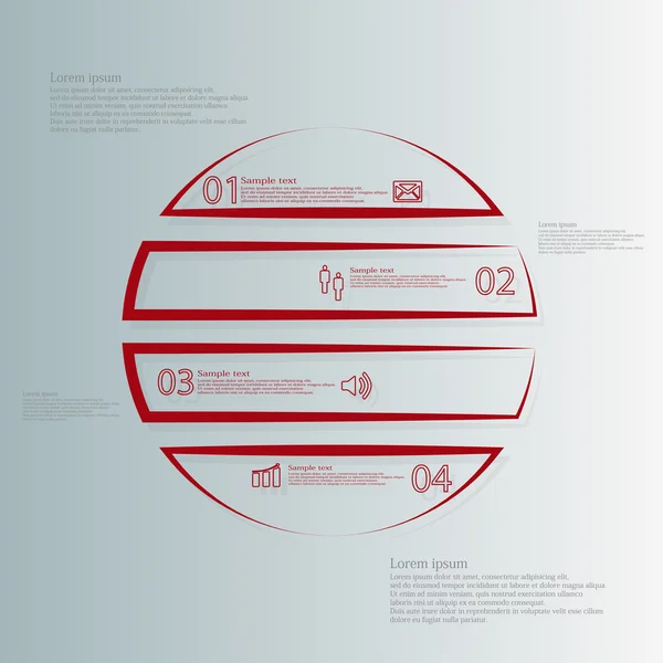 Cirkel infographic sjabloon er verdeeld naar vier rode omtrek delen — Stockvector