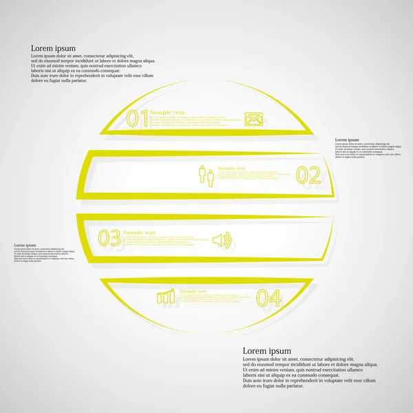 Circle infographic template horizontaly divided to four outline green parts — Stock Vector