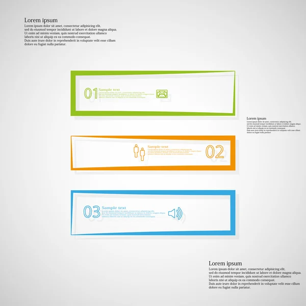 Quadrato orizzontale modello infografico diviso in tre parti di colore contorno — Vettoriale Stock