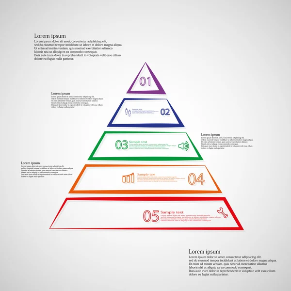 Üçgen çizim şablonu yatay olarak beş renk kontur öğelerine ayrılır