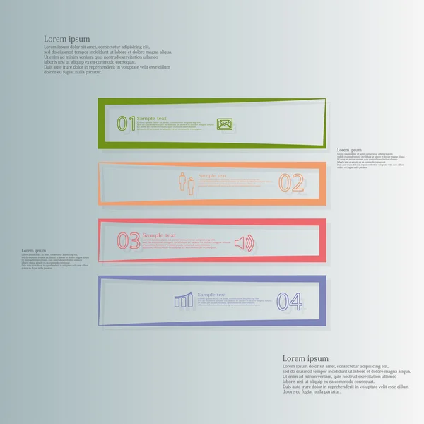 Plantilla de ilustración cuadrada dividida horizontalmente en cuatro elementos de contorno de color — Vector de stock